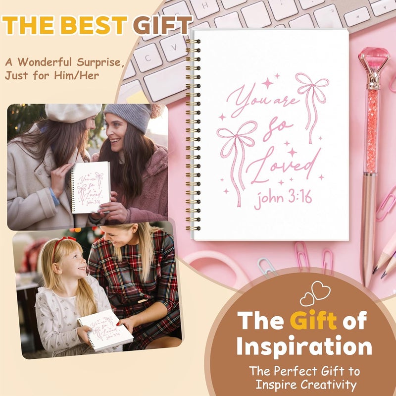 KIDEAR Christian Journal for Women, Prayer Notebook for Bible Study Notes,Cute Pink Bow Faith Journal,Coquette Preppy Christian Gifts for Teen Girls,Church Note Bible Study Supplies - A06 - Image 4